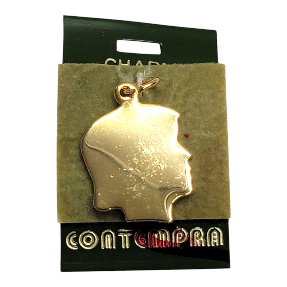 Vintage Contempra Gold Tone Boy Head Silhouette Charm Pendant NOS Engravable